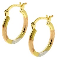 2-Tone 10K Gold Bonded With Sterling Silver Hoop Earrings 15.00X15.00mm