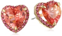 Betsey Johnson Pink & Gold Boost Crystal Heart Stud Earrings