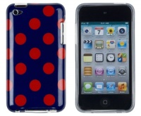 Blue/Red Polka Dot Flexible TPU Gel Case with Clear Sides for Apple iPod Touch 4, 4G (4th Generation)