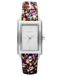 Perfect your party look with this colorful leather watch from DKNY.