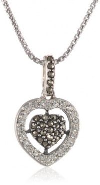 Judith Jack Angelic Sterling Silver, Marcasite and Crystal Heart Pendant Necklace, 18