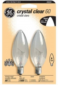 GE 48402 60-Watt Candelabra Light Bulb, Blunt Tip, 2-Pack