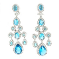 Very Chic Chandelier Earrings w/Aqua Blue & White CZs