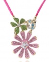 Betsey Johnson Flower Boost Pave Flower Long Pendant Necklace, 32