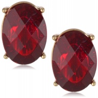 Anne Klein Estate Gold-Tone and Ruby Red Clip Oval Button Earrings