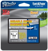 Brother Non-Laminated 9/64 Inch Tape in Retail Packaging, Black on White (TZeN201)