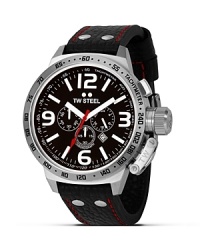 A bold face and leather strap lend classic style to this TW Steel watch with three-eye functionality.