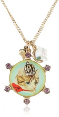 Betsey Johnson Vintage Kitty Cameo Pendant Necklace, 19