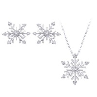 Sterling Silver ''Snow Flake'' Diamond Jewelry Set (1/5 cttw)