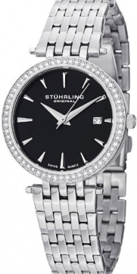 Stuhrling Original Women's 579.02 Soiree Tiara Swiss Quartz Swarovski Black Dial Date Watch