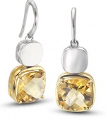 CleverEve Luxury Series 14K Yellow Gold & Rhodium Plated Silver Frenchwire Earrings w/ Prong Set Cushion Cut Natural Citrine Stones 6.82 ct. tw.