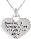 Sterling Silver Grandma, A Blessing Of Love and Gift From Above Reversible Heart Pendant Necklace, 18