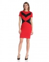 Vince Camuto Women's Cap Sleeve Chevron Shift Dress, Rouge, 14