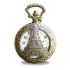 Rarelove Vintage Bronze Tone Floral Eiffel Tower Necklace Pocket Watch With Chain