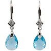 CleverEve Designer Series One Pair of .025 ct tw Diamond 14K White Gold Earrings w/ 10.0 x 7.0mm Genuine Swiss Blue Topaz