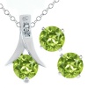 3.00 Ct Round Green Peridot .925 Silver Pendant and Earrings Set 18 Chain