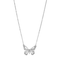 Fossil Butterfly Silver Pendant Necklace, 18