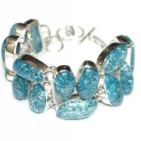 Fresh Blue Snakeskin Quartz Gemstone Silver Bracelet