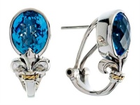 Balissima By Effy Collection Sterling Silver and 18k Yellow Gold Fleur de Lis Blue Topaz Earrings