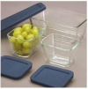 Pyrex 1077126 Rectangular Clear-Glass Food-Storage Containers with Blue Plastic Lids, Set of 3