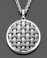 Intricate texture makes this basket-weave pendant from Balissima by Effy Collection a unique addition to any look. Featuring round-cut diamond (1/4 ct. t.w.) set in sterling silver setting. Approximate length: 18 inches. Approximate drop: 1 inch.