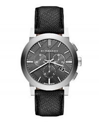 Burberry Black Dial Black Leather Mens Watch BU9362