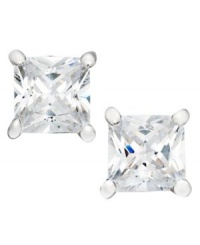 B. Brilliant Sterling Silver Earrings, Square Cubic Zirconia Studs