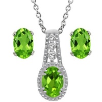 2.00 Ct Green Peridot & White Topaz Sterling Silver Pendant & Earrings Set