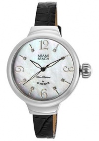 Women's Miami Beach Art Deco White Mother Of Pearl Dial Black Genuine Leather