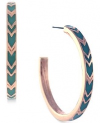 BCBGeneration Earrings, Rose Gold-Tone Turquoise Enamel Chevron Hoop Earrings