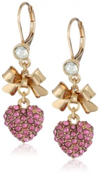 Betsey Johnson Iconic Pinkalicious Crystal Heart Drop Earrings