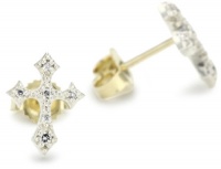 Mizuki Silver and Gold Petite Diamond Gothic Cross Stud Earrings