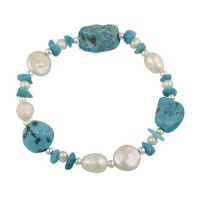 Sterling Silver Bead, Turquoise and Freshwater Cultured Pearl Bracelet, 7.5