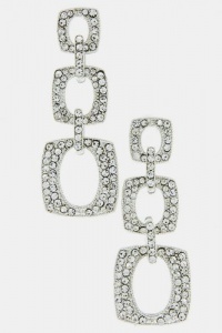 TRENDY FASHION THREE HOLLOW SQUARE RHINESTONE FRAME EARRING BY FASHION DESTINATION | (Silver)