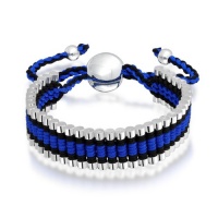 Bling Jewelry Silver Plated Linked Bar Blue Black Adjustable Friendship Bracelet