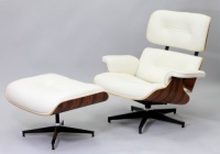 LexMod Eaze Lounge Chair in White Leather and Palisander Wood