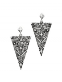 House of Harlow 1960 Jewelry Engraved Triangle Drop Earrings - Silver