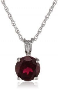 Sterling Silver 8mm Round Garnet Pendant Necklace with Light Rope Chain Necklace, 18