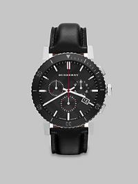 Burberry Black Dial Chronograph Black Leather Mens Watch BU9382