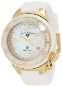 Swiss Legend Women's SL-11844-WWGA Neptune Goldtone White Mother-of-Pearl Dial Silicone Watch with Ceramic Case