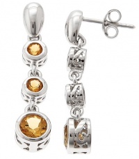 CleverEve Designer Series Round Genuine Citrine Triple Graduated Drop November Birthstone Sterling Silver Earring