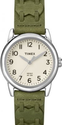 Timex Women?s T2N903 Weekender Green Leather Strap Watch