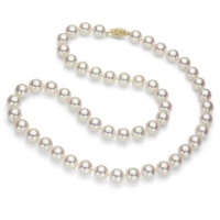 14k Yellow Gold 7-8mm White Saltwater Akoya Pearl High Luster Necklace 20 Length, AAA Quality