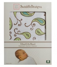 SwaddleDesigns Cotton Flannel Paisleys Fitted Crib Sheet, KiwI