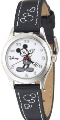 Disney Women's MK1006 Mickey Mouse White Dial Black Strap Watch