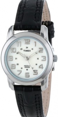 Timex Women's T2N435 Elevated Classics Sport Chic Black Leather Strap Watch