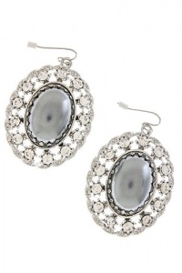 TRENDY FASHION OVAL PEARL CRYSTAL FRAME EARRINGS BY FASHION DESTINATION | (Black/Pearl)