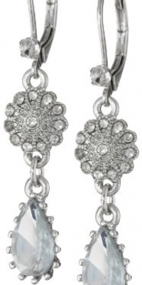 Betsey Johnson Stone & Pearl Crystal Teardrop and Flower Double Drop Earrings