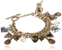 Betsey Johnson Iconic Summer Metallics Crystal Bow and Gem Multi-Charm Toggle Bracelet, 7.5