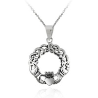 Sterling Silver Celtic Claddagh Pendant Necklace with Rolo Chain, 18